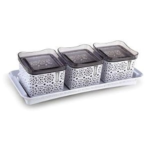 nayasa romano plastic dry fruit container square by bansal group 540 ml pack of 3 grey