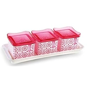 nayasa romano plastic dry fruit container - 540 ml 3 pieces pink