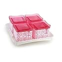 Nayasa Romano Plastic Dry Fruit Container Square by Bansal Group (540 ml, Pack of 4, Pink)