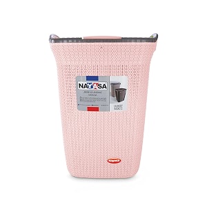nayasa rope 60 liters plastic laundry basket for clothes with lid  laundry bag for clothes  laundry basket plastic  clothes basket  multipurpose basket for storage  pink