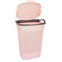 Nayasa Rope 60 Liters Plastic Laundry Basket for Clothes with Lid | Laundry Bag for Clothes | Laundry Basket Plastic | Clothes Basket | Multipurpose Basket for Storage | Pink