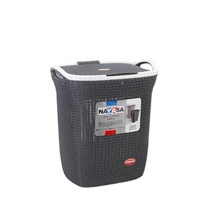 nayasa rope laundry basket 44 liters plastic laundry basket for clothes with lid  clothes basket  strong sturdy and durable  grey