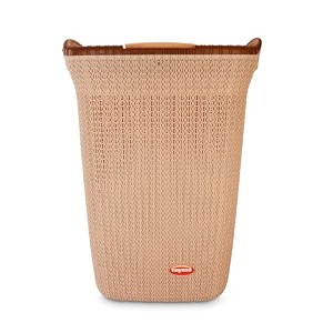 nayasa rope 44 liters plastic laundry basket for clothes with lid  laundry bag for clothes  laundry basket plastic  clothes basket  multipurpose basket for storage  light brown