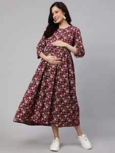 Nayo Women Fit and Flare Maroon White