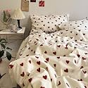 Nayoroom Bed Linen 135 x 200 cm White with Red Hearts Duvet Cover 2-Piece Microfibre Red White Hearts Bed Linen Set and Pillowcase 80 x 80 cm with Zip