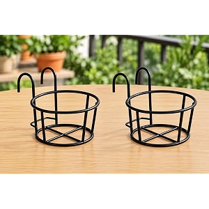 nayra metal black color hanging flowerplants pot holder railing potted plant stand for home balcony dcorand garden black set of 2