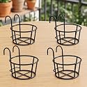 NAYRA Metal Black Color Hanging Flower/Plants Pot Holder Railing Potted Plant Stand for Home Balcony Décorand Garden, Black Set Of 4
