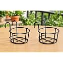 NAYRA Metal Black Color Hanging Flower/Plants Pot Holder Railing Potted Plant Stand for Home Balcony Décorand Garden, Black Set Of 2