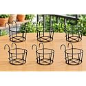 NAYRA Metal Black Color Hanging Flower/Plants Pot Holder Railing Potted Plant Stand for Home Balcony Décorand Garden, Black Set Of 6