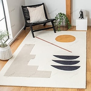 handmade geometrical pattern woollen rugs 1 inch thick pile 7x7 feet square color multi