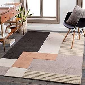 handmade geometrical pattern woollen rugs 1 inch thick pile 7x7 feet square color multi