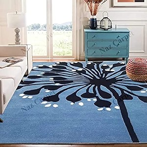 handmade geometrical pattern woollen rugs 1 inch thick pile 6x6 feet round color multi