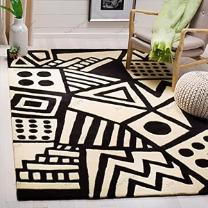 handmade geometrical pattern woollen rugs 1 inch thick pile 7x7 feet square color multi