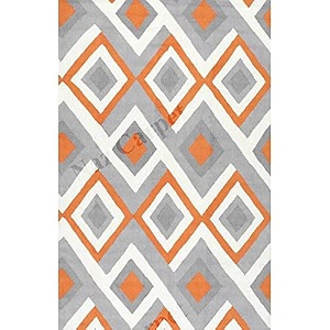 handmade geometrical pattern woollen rugs 1 inch thick pile 8x8 feet square color multi