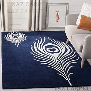 handmade geometrical pattern woollen rugs 1 inch thick pile 5x5 feet square color multi