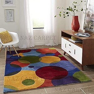 handmade geometrical pattern woollen rugs 1 inch thick pile4x6 feet color multi
