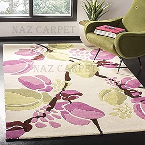 handmade geometrical pattern woollen rugs 1 inch thick pile 6x6 feet square color multi