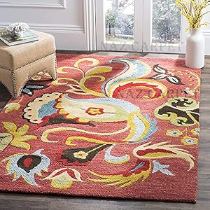 handmade geometrical pattern woollen rugs 1 inch thick pile 6x8 feet color multi