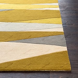 handmade geometrical pattern woollen rugs 1 inch thick pile 7x7 feet square color multi