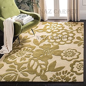 handmade geometrical pattern woollen rugs 1 inch thick pile 5x8 feet color multi