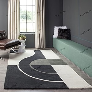 handmade geometrical pattern woollen rugs 1 inch thick pile 7x7 feet square color multi
