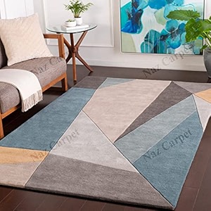 handmade geometrical pattern woollen rugs 1 inch thick pile 6x6 feet round color multi