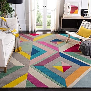 handmade geometrical pattern woollen rugs 1 inch thick pile 8x8 feet round t color multi