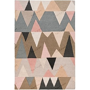 handmade geometrical pattern woollen rugs 1 inch thick pile 5x5 feet round color multi