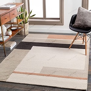 handmade geometrical pattern woollen rugs 1 inch thick pile 5x5 feet square color multi