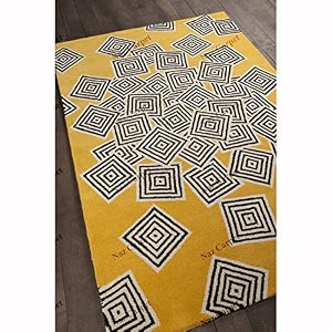 handmade geometrical pattern woollen rugs 1 inch thick pile 9x12 feet color multi