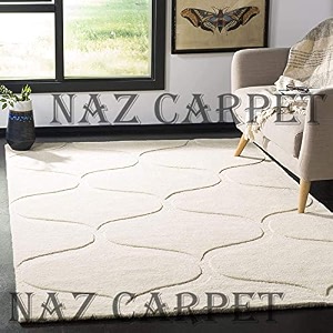 handmade geometrical pattern woollen rugs 1 inch thick pile 5x5 feet square color multi