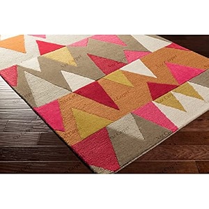 handmade geometrical pattern woollen rugs 1 inch thick pile 6x6 feet square color multi
