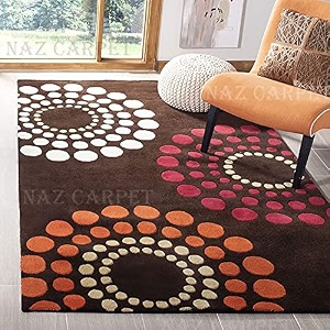 handmade geometrical pattern woollen rugs 1 inch thick pile 9x12 feet color multi