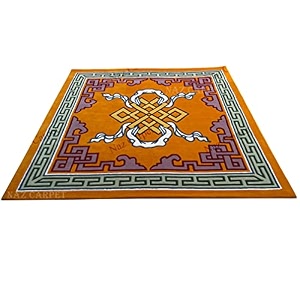 handmade geometrical pattern woollen rugs 1 inch thick pile 6x6 feet square color multi