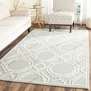 handmade geometrical pattern woollen rugs 1 inch thick pile 8x11 feet color multi