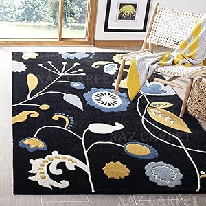 handmade geometrical pattern woollen rugs 1 inch thick pile 6x6 feet round color multi