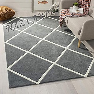 handmade geometrical pattern woollen rugs 1 inch thick pile 5x5 feet square color multi