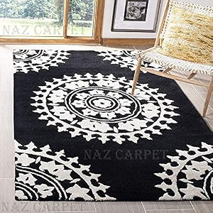 handmade geometrical pattern woollen rugs 1 inch thick pile 8x8 feet round t color multi