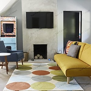 handmade geometrical pattern woollen rugs 1 inch thick pile 9x12 feet color multi