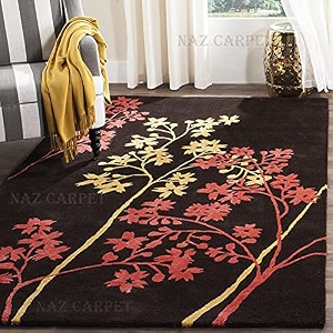 handmade geometrical pattern woollen rugs 1 inch thick pile 5x5 feet round color multi