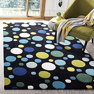handmade geometrical pattern woollen rugs 1 inch thick pile 6x6 feet square color multi