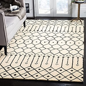 handmade geometrical pattern woollen rugs 1 inch thick pile 7x7 feet round color multi