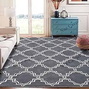 handmade geometrical pattern woollen rugs 1 inch thick pile 6x6 feet round color multi