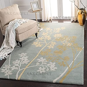 handmade geometrical pattern woollen rugs 1 inch thick pile 6x6 feet square color multi