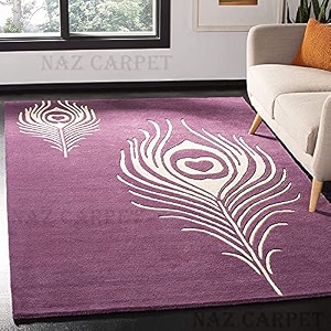handmade geometrical pattern woollen rugs 1 inch thick pile 6x8 feet color multi
