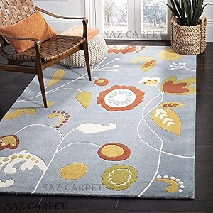 handmade geometrical pattern woollen rugs 1 inch thick pile 7x7 feet round color multi