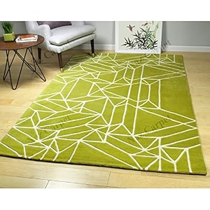 handmade geometrical pattern woollen rugs 1 inch thick pile 6x6 feet round color multi