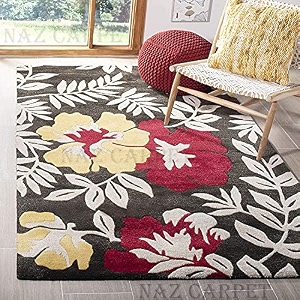 handmade geometrical pattern woollen rugs 1 inch thick pile 7x7 feet square color multi