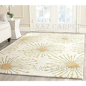 handmade geometrical pattern woollen rugs 1 inch thick pile 7x10 feet color multi
