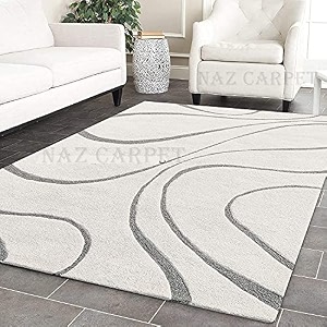 handmade geometrical pattern woollen rugs 1 inch thick pile 5x5 feet square color multi